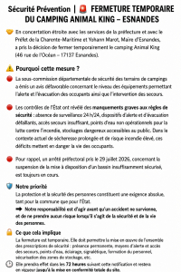 Fermeture temporaire du camping Animal King